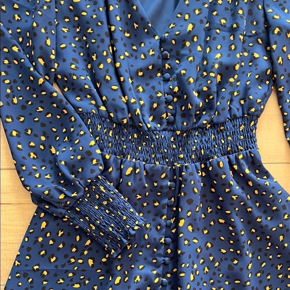 BB Dakota Blue and Gold Leopard Print Dress - Picture 3 of 4